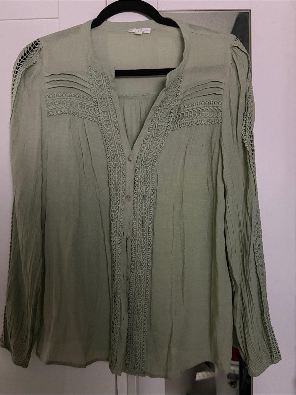 Light Green Crochet-Trim Button-Front Women's Top